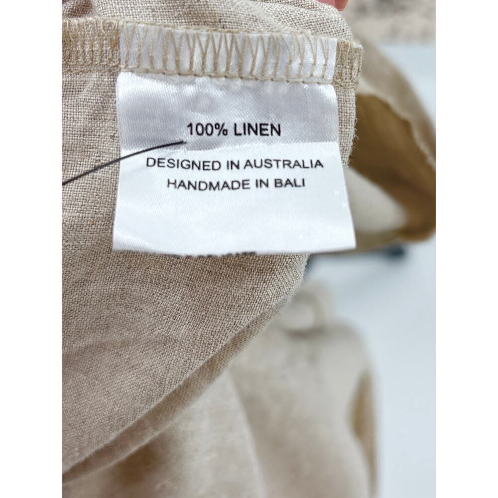 B51 Posse Linen Midi Dress S Belted Wrap Style Vacation Neutral Brunch Everyday - Picture 9 of 9